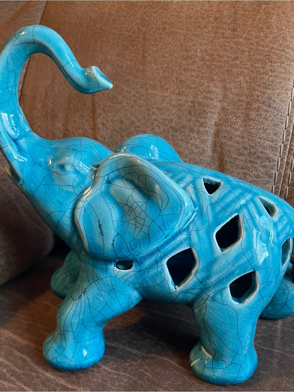 Turquoise Ceramic Elephant Figurine by